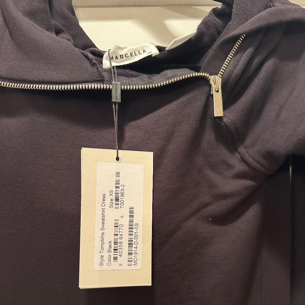 Marcella NYC  - Tompkins Hooded Sweatshirt Dress - Size Extra Small - Black - Picture 4 of 4